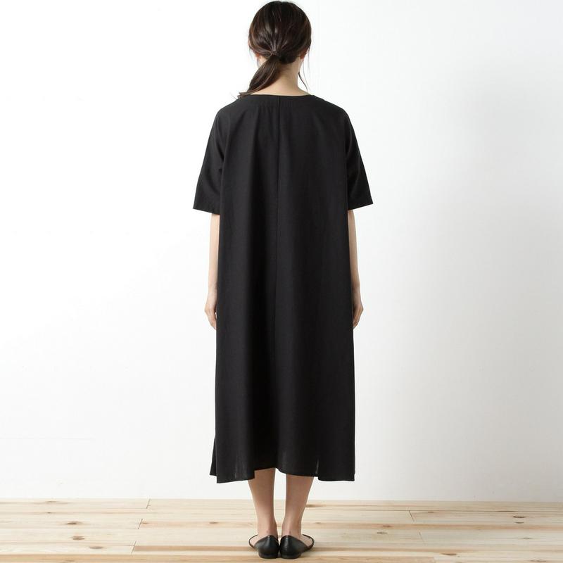 綿麻重ねＶネックワンピース