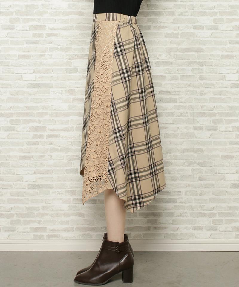 ラメチェックレースドッキングスカート