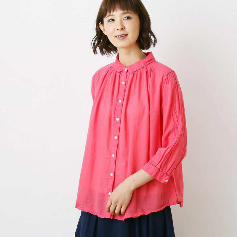 【新色登場】ボイル製品染め８分袖シャツブラウス【定番人気】