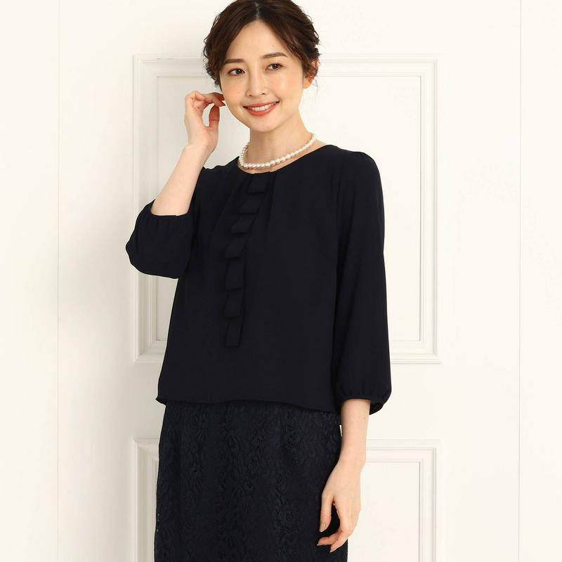 【フォーマル／入卒／ママスーツ／洗える】タックシフォンブラウス