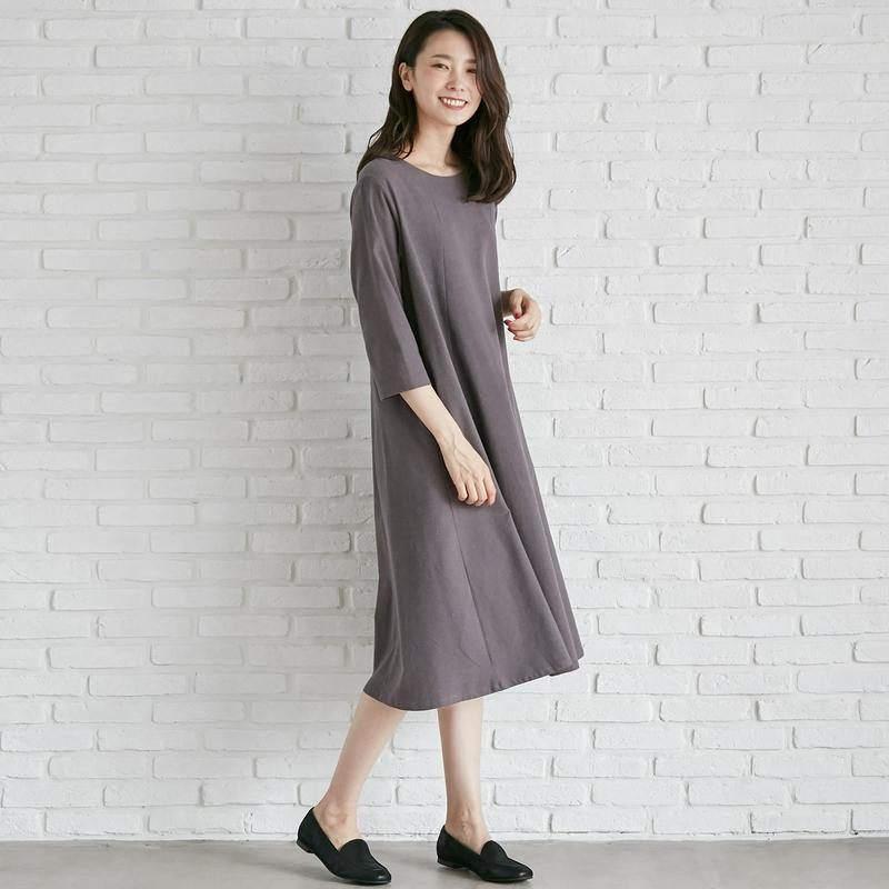 綿麻レーヨン素材のオックス起毛ノーカラーワンピース（ディージーワイ/D*g*y）