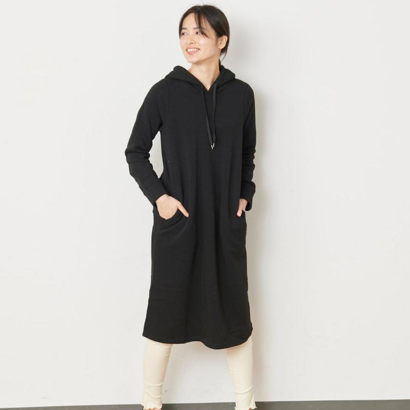 あったか裏起毛ロング丈パーカーワンピ―ス