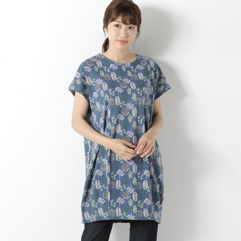 【ＶＡＬＬＩＬＡ×ＮＯ　ＪＥＡＮ】ドロップショルダーリーフ柄チュニック