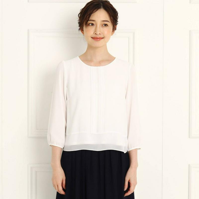 【フォーマル／入卒／ママスーツ／洗える】ピンタックシフォンブラウス