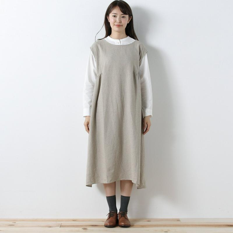 レーヨンリネン素材の２ＷＡＹノースリーブワンピース