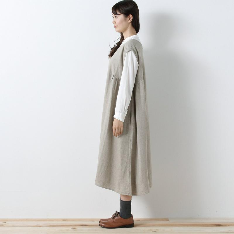 レーヨンリネン素材の２ＷＡＹノースリーブワンピース