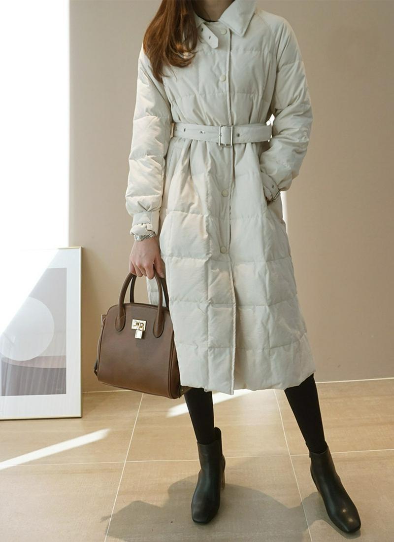 ベルト付ロングダウンカラージャケット