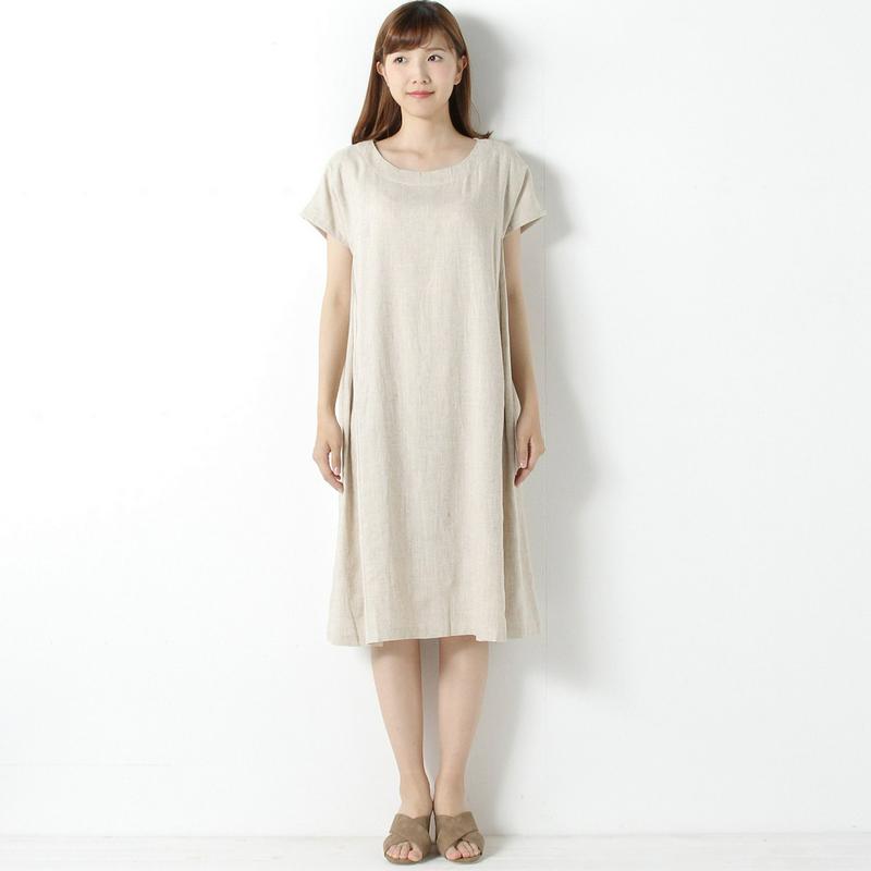 リネンレーヨン素材のフレンチ袖ワンピース（manoamano／マノアマノ）