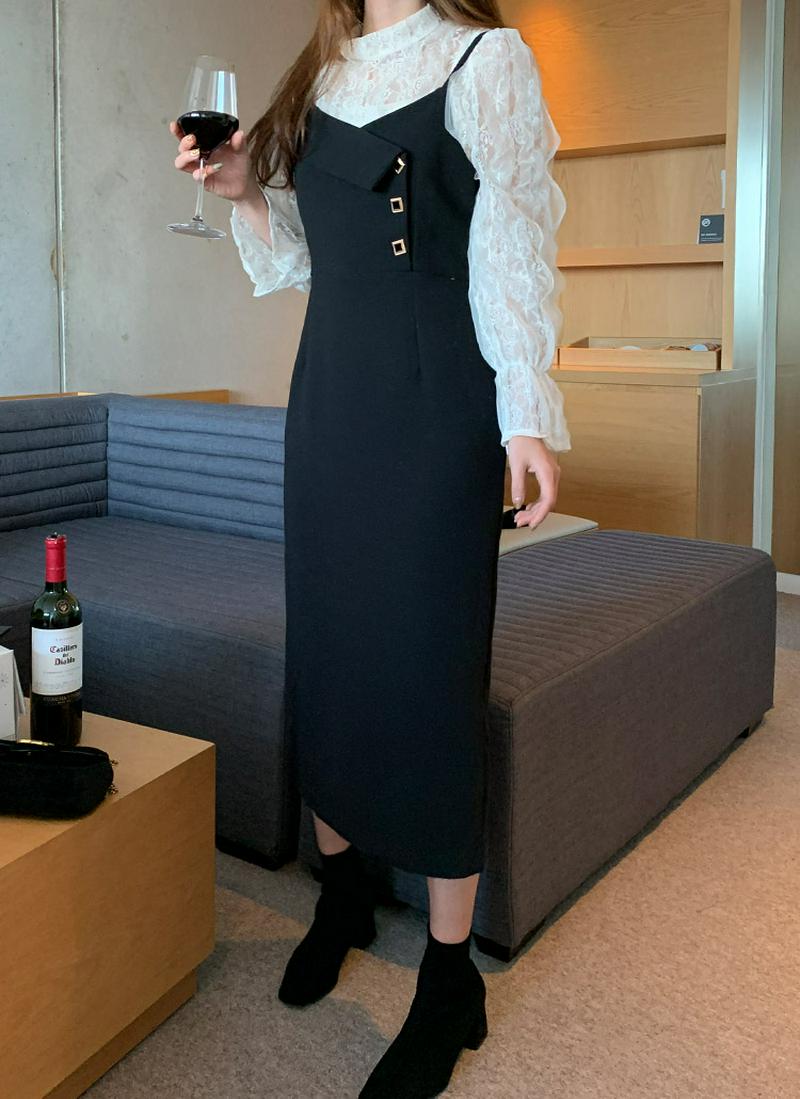 スクエアボタンキャミワンピース