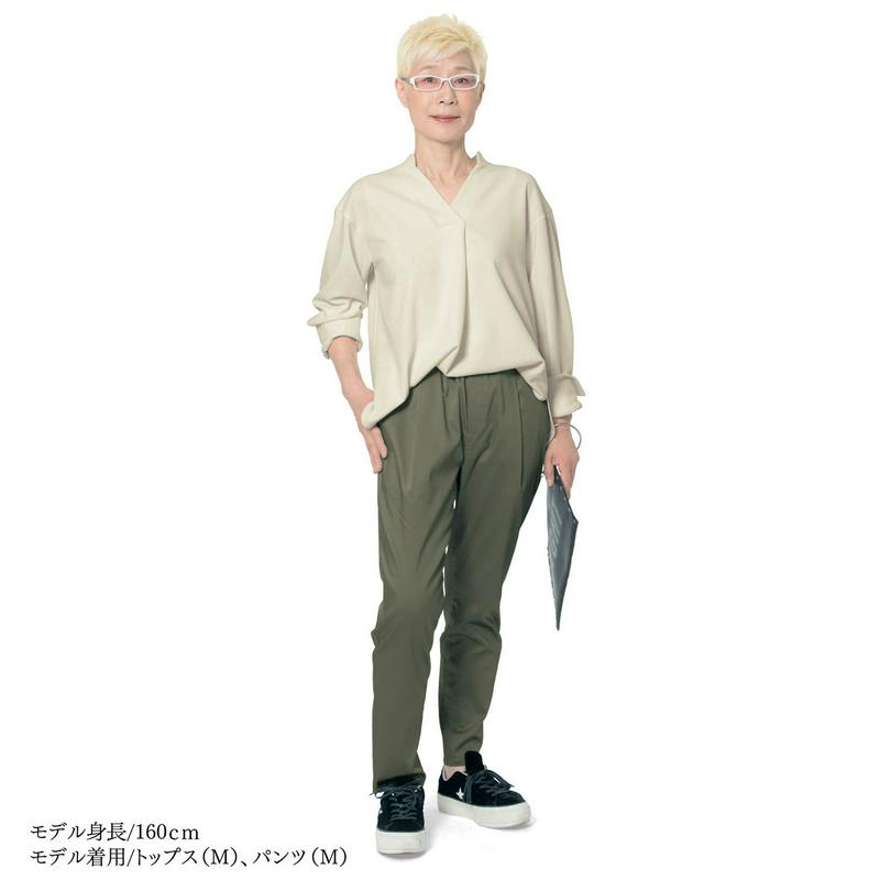 【ＳＴＹＬＥ　ＳＮＡＰ掲載】着心地ラクチンブラウス見え素材のすっきりＶネックカットソー
