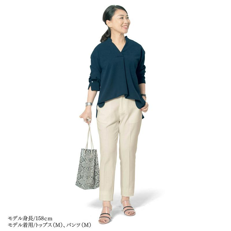 【ＳＴＹＬＥ　ＳＮＡＰ掲載】着心地ラクチンブラウス見え素材のすっきりＶネックカットソー