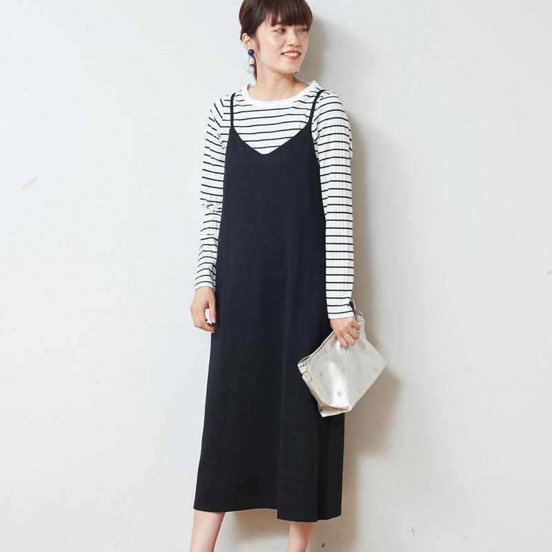 ポンチ素材ロングシーズン着まわせるキャミワンピース【Ｍ～３Ｌ】