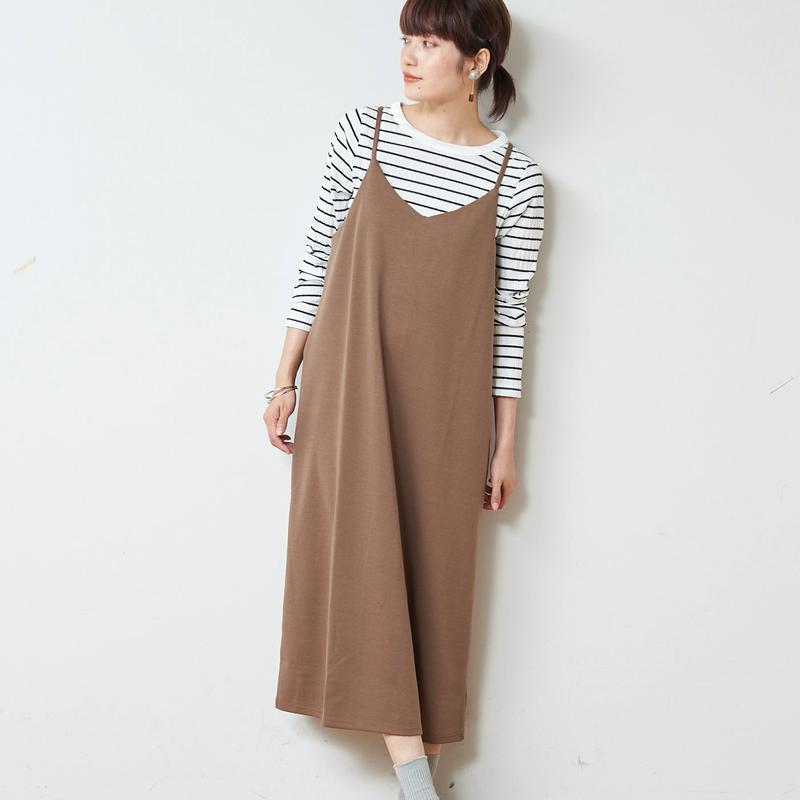 ポンチ素材ロングシーズン着まわせるキャミワンピース【Ｍ～３Ｌ】