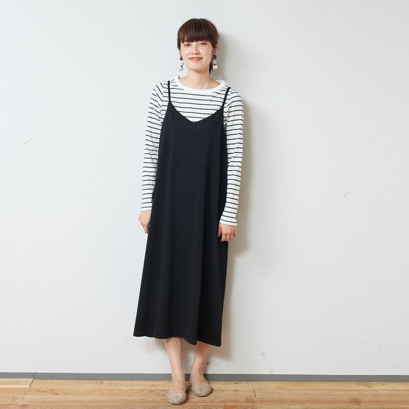 ポンチ素材ロングシーズン着まわせるキャミワンピース【Ｍ～３Ｌ】
