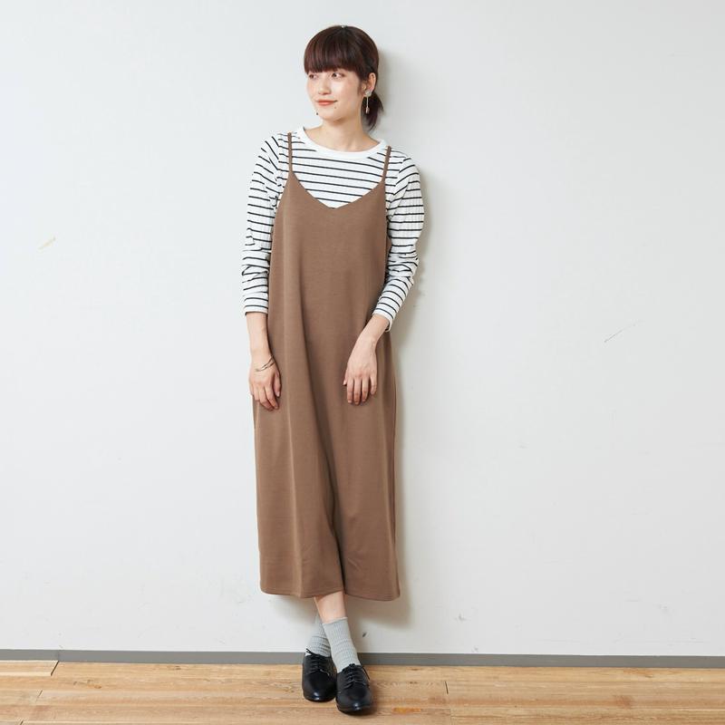ポンチ素材ロングシーズン着まわせるキャミワンピース【Ｍ～３Ｌ】