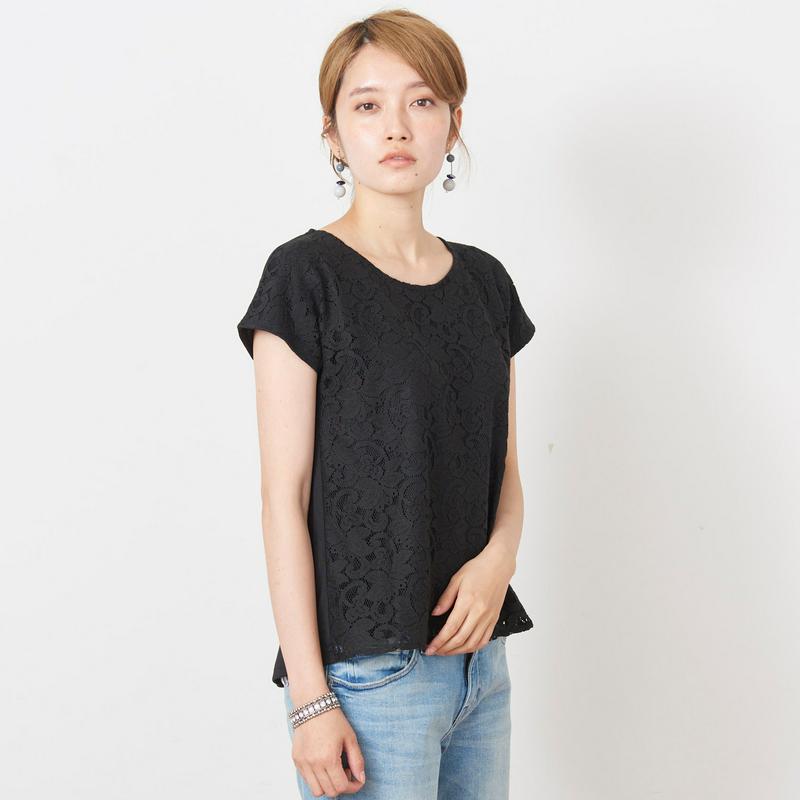 ボタニカルレースフレンチ袖Ｔシャツ【Ｍ～４Ｌ】
