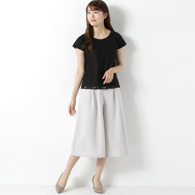ボタニカルレースフレンチ袖Ｔシャツ【Ｍ～４Ｌ】