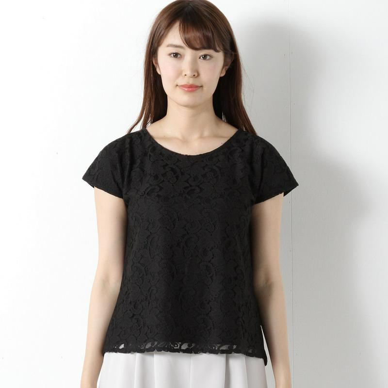 ボタニカルレースフレンチ袖Ｔシャツ【Ｍ～４Ｌ】