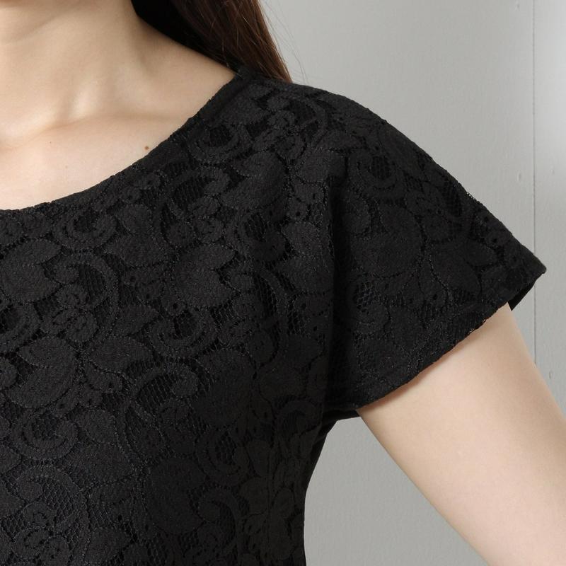 ボタニカルレースフレンチ袖Ｔシャツ【Ｍ～４Ｌ】