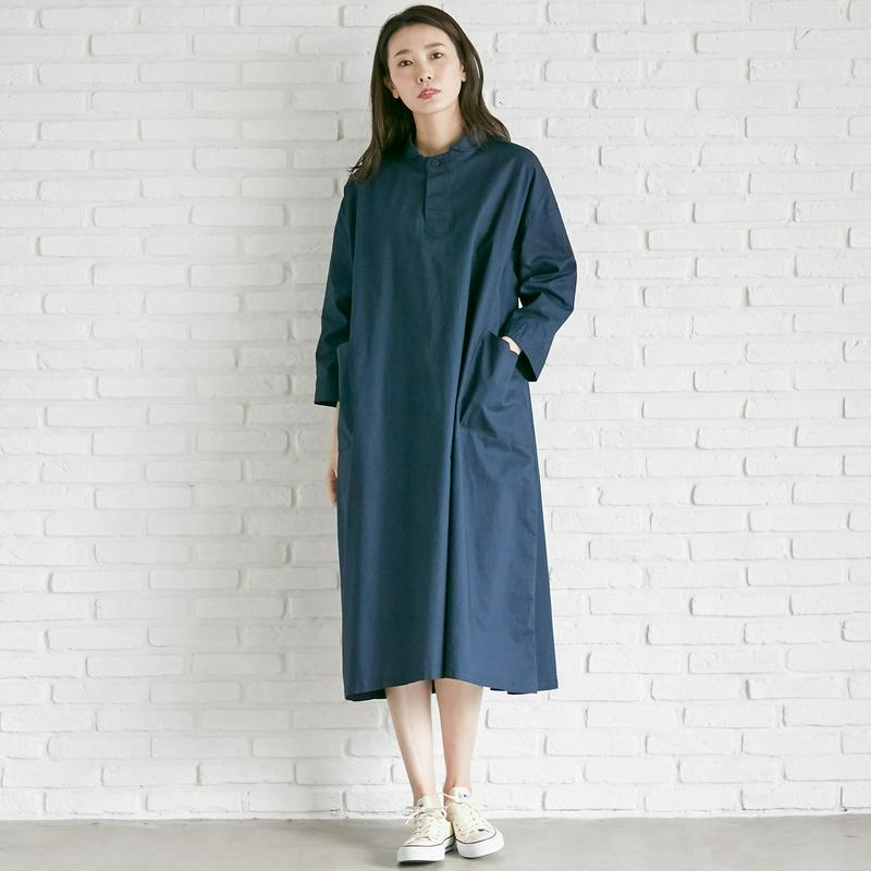 【３／２５（水）で販売終了】コットンオックス素材のロングワンピース