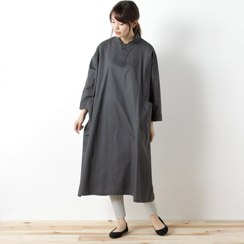 【３／２５（水）で販売終了】コットンオックス素材のロングワンピース
