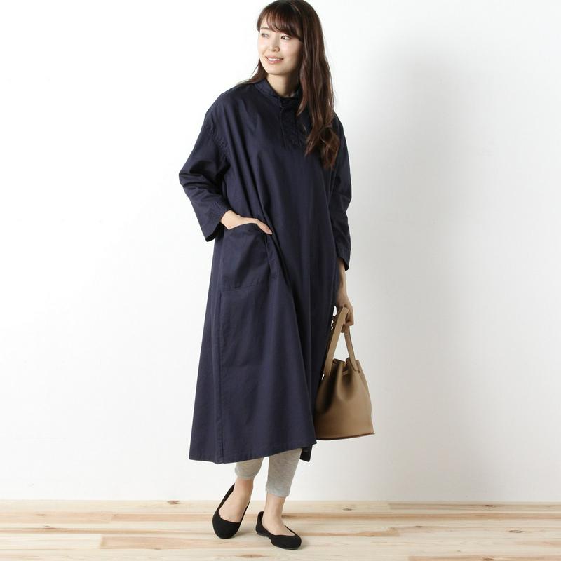 【３／２５（水）で販売終了】コットンオックス素材のロングワンピース