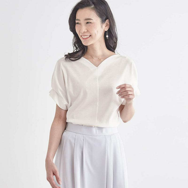 【汗ジミ対応】綿１００％華やかスカラップネック袖コンシャスカットソープルオーバー