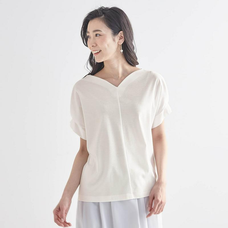 【汗ジミ対応】綿１００％華やかスカラップネック袖コンシャスカットソープルオーバー