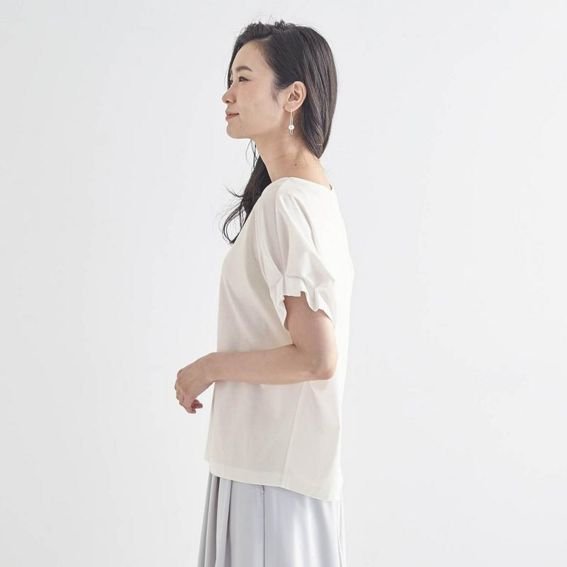 【汗ジミ対応】綿１００％華やかスカラップネック袖コンシャスカットソープルオーバー