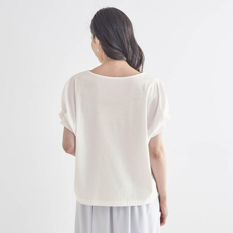 【汗ジミ対応】綿１００％華やかスカラップネック袖コンシャスカットソープルオーバー