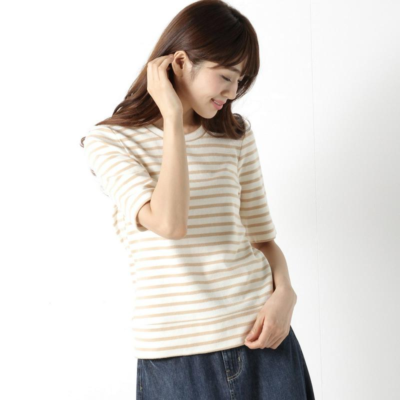 【３／２５（水）で販売終了】もちもちボーダー５分袖Ｔシャツ