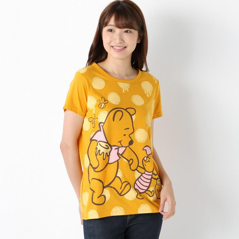 プーさんピグレット半袖ワイドプリントＴシャツ【Ｍ～３Ｌ】