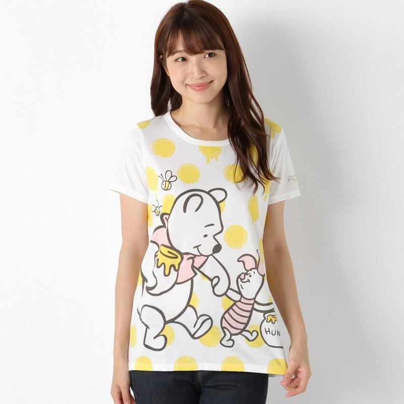 プーさんピグレット半袖ワイドプリントＴシャツ【Ｍ～３Ｌ】