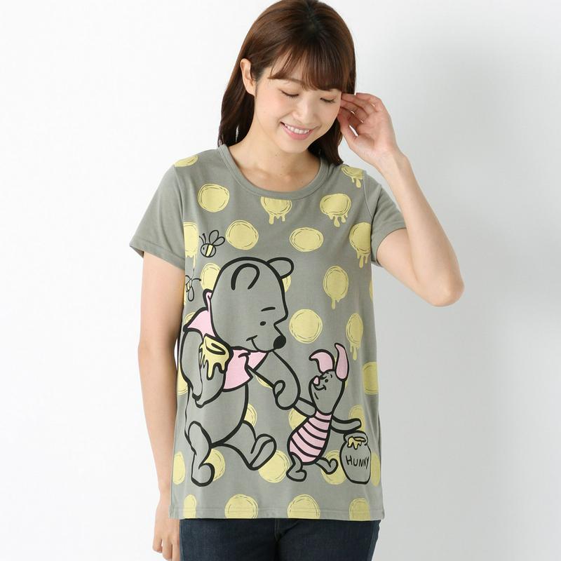 プーさんピグレット半袖ワイドプリントＴシャツ【Ｍ～３Ｌ】