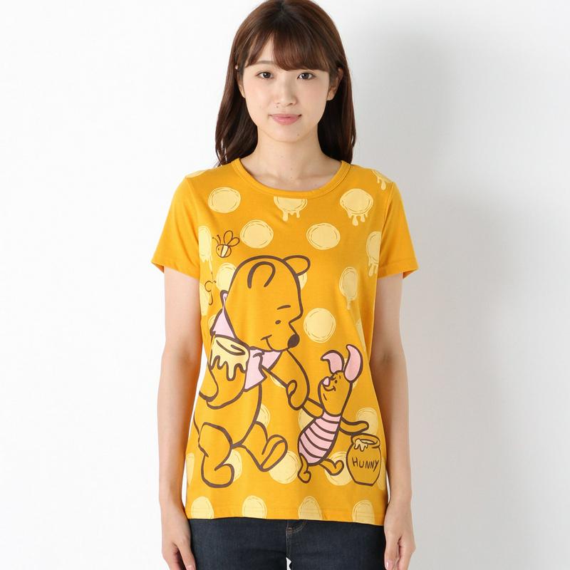 プーさんピグレット半袖ワイドプリントＴシャツ【Ｍ～３Ｌ】