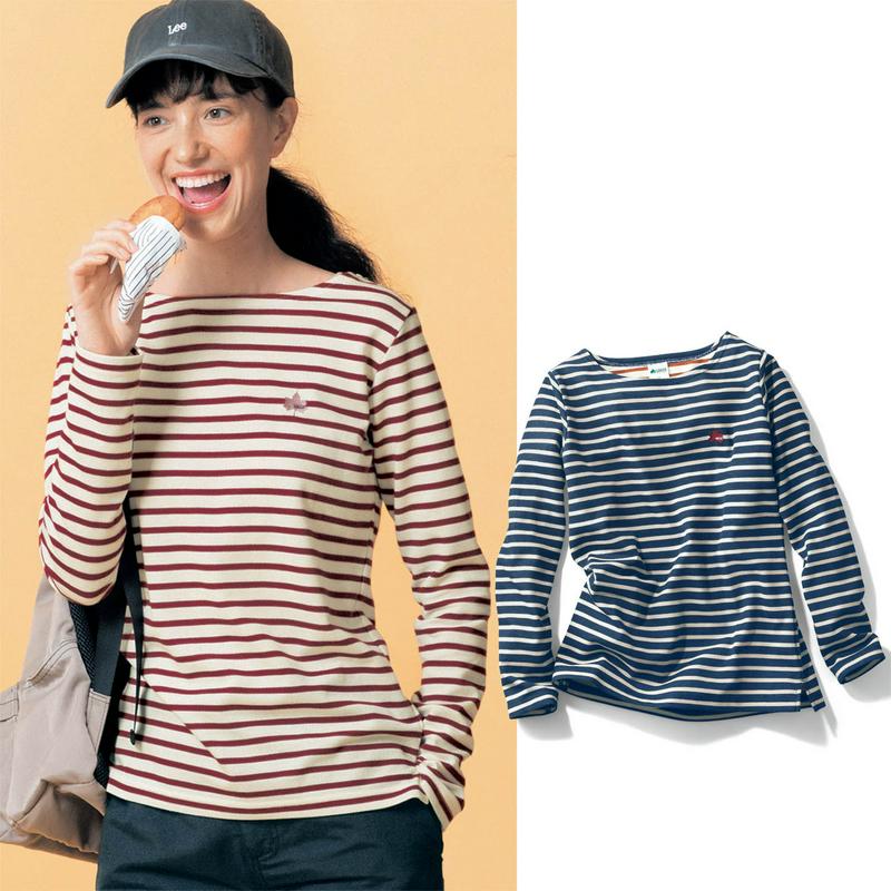 裏メッシュでさらっと快適！ダブルフェイスボーダー柄長袖Ｔシャツ