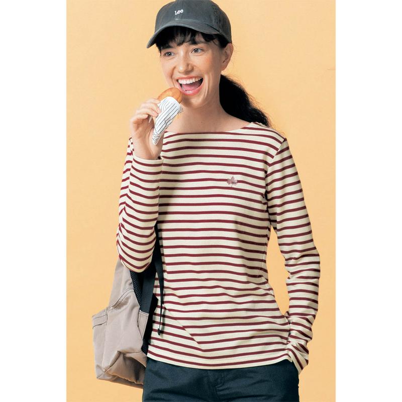 裏メッシュでさらっと快適！ダブルフェイスボーダー柄長袖Ｔシャツ