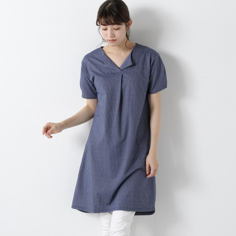 【３／２５（水）で販売終了】オープンカラーシャツ風ワンピース
