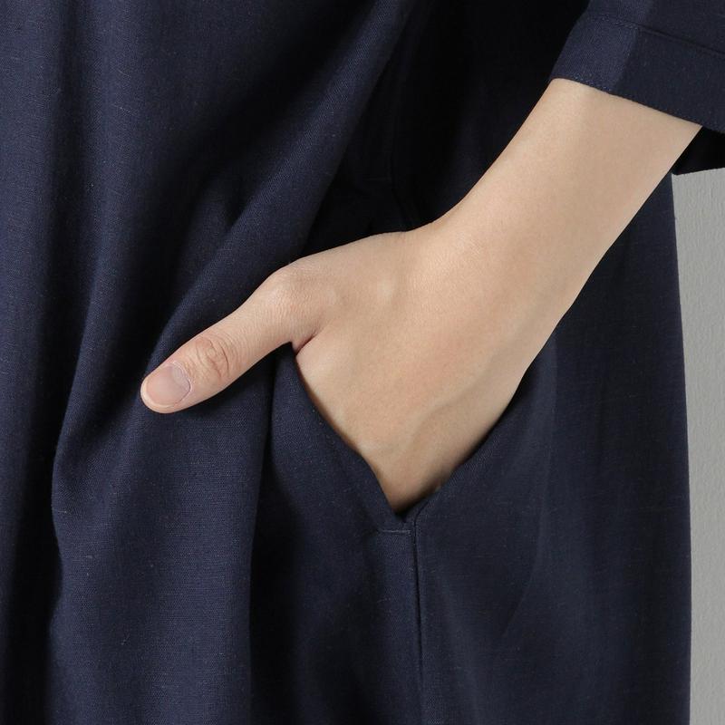 麻レーヨン素材のヨーク切替ワンピース