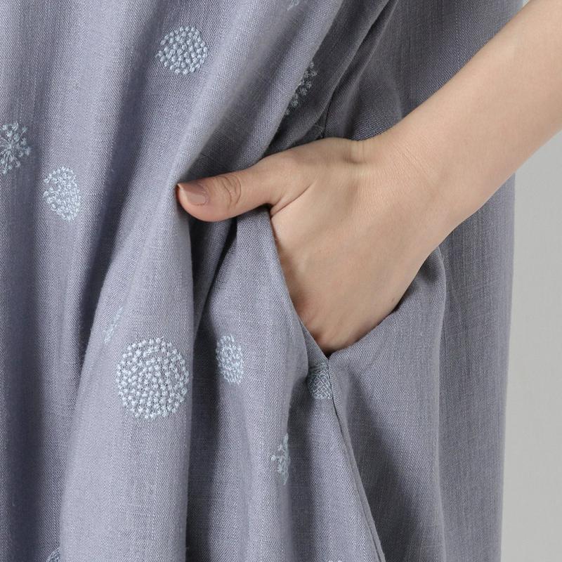 リネンレーヨン水玉刺繍コクーンチュニック