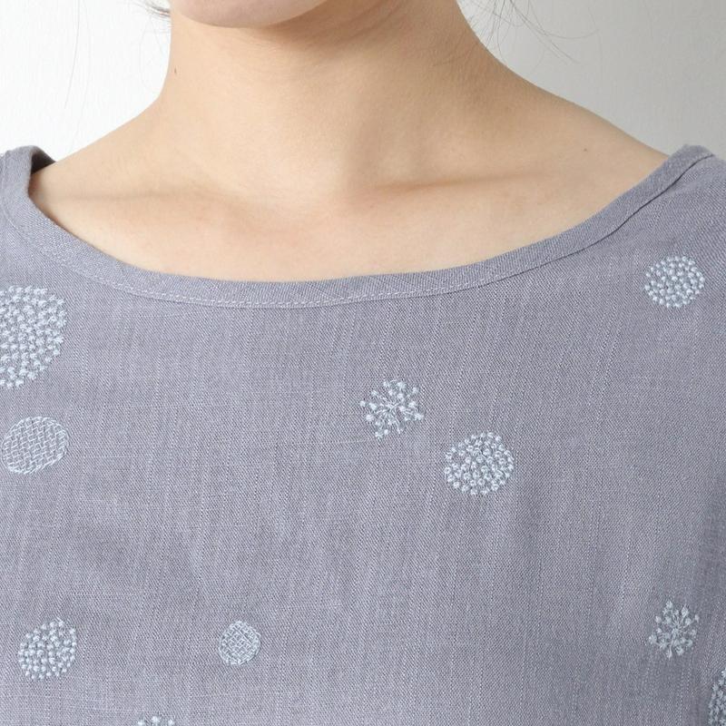 リネンレーヨン水玉刺繍コクーンチュニック