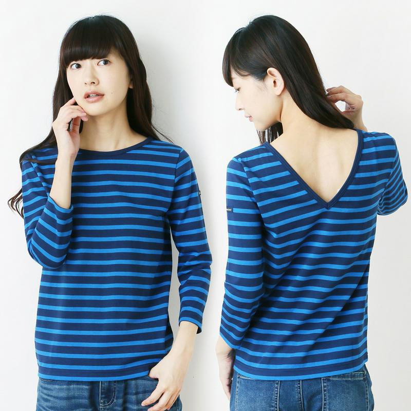 Ｌｅ　Ｍｉｎｏｒ［別注カラー］後ろＶネックボーダーカットソープルオーバー