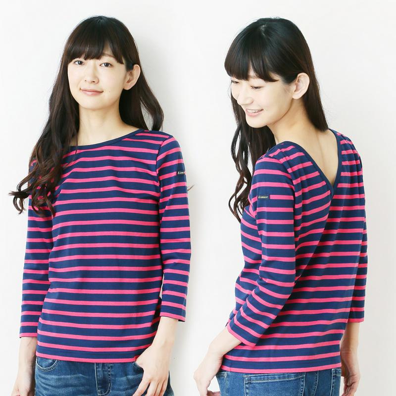 Ｌｅ　Ｍｉｎｏｒ［別注カラー］後ろＶネックボーダーカットソープルオーバー