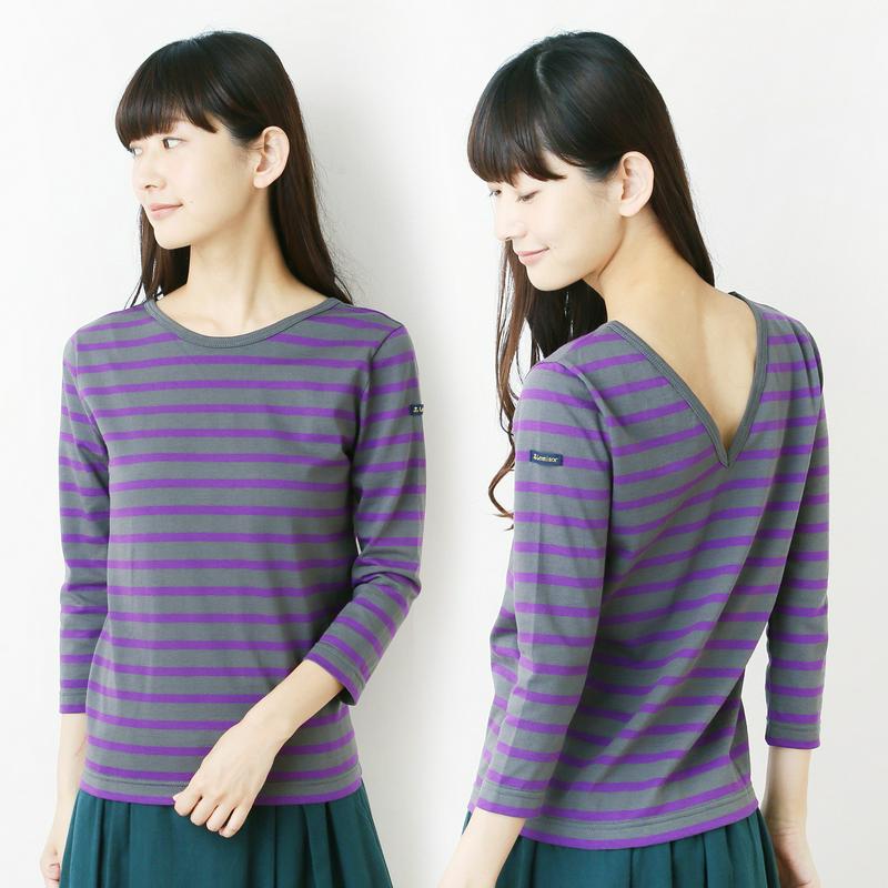 Ｌｅ　Ｍｉｎｏｒ［別注カラー］後ろＶネックボーダーカットソープルオーバー