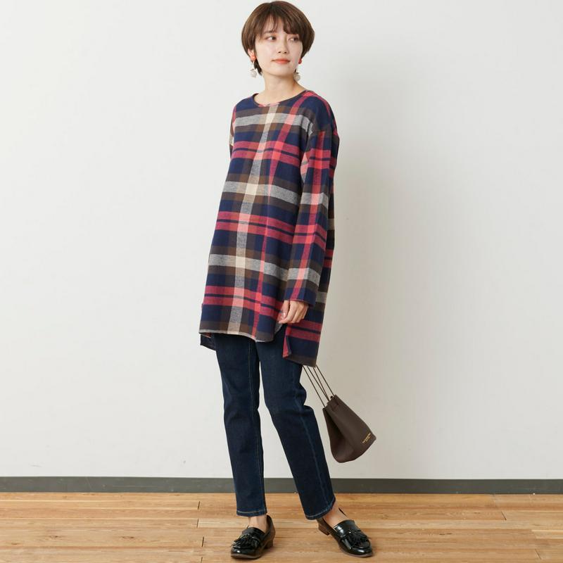 綿１００％◎起毛素材で暖かチェック柄ワンピース