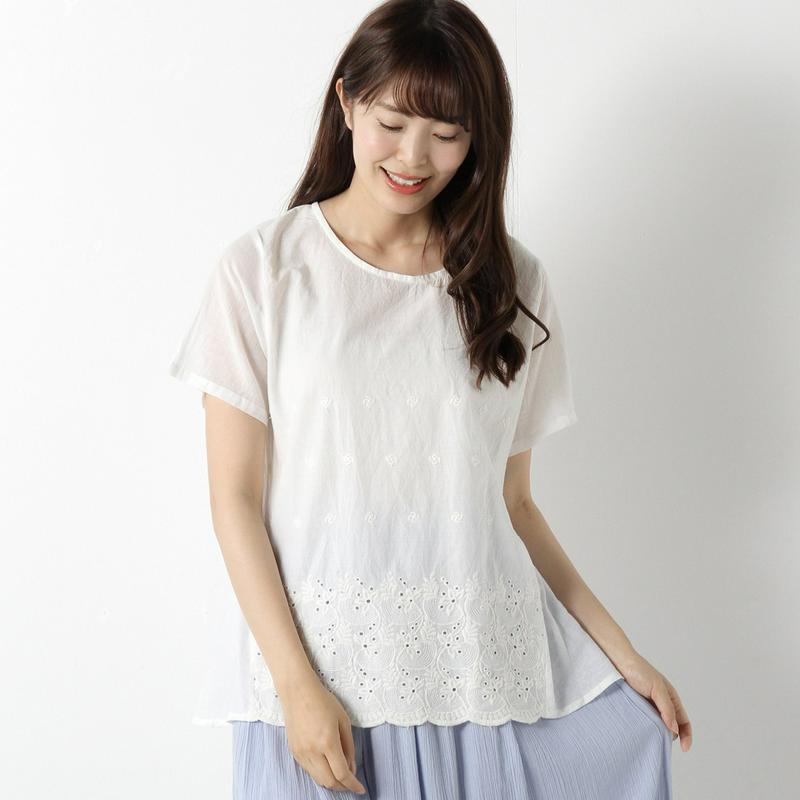 裾スカラップ刺繍ブラウス