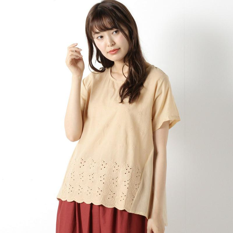 裾スカラップ刺繍ブラウス