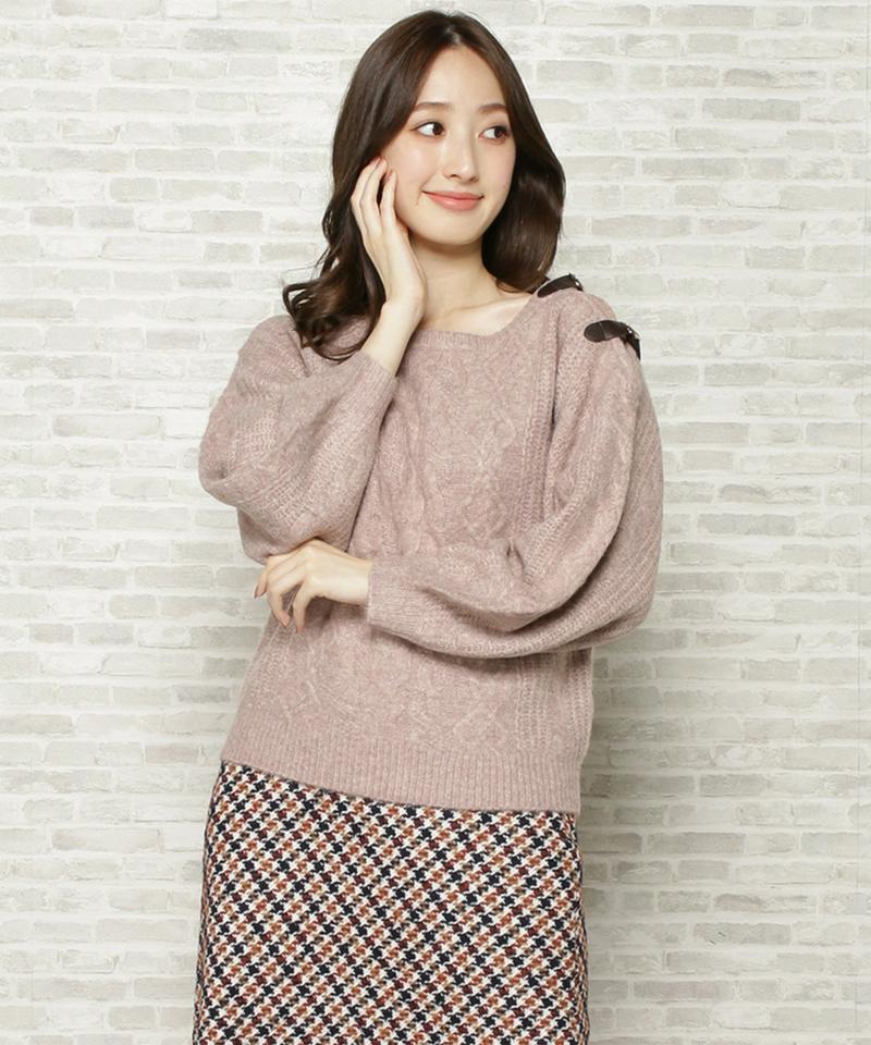 アラン柄ベルテッドショルダーニット