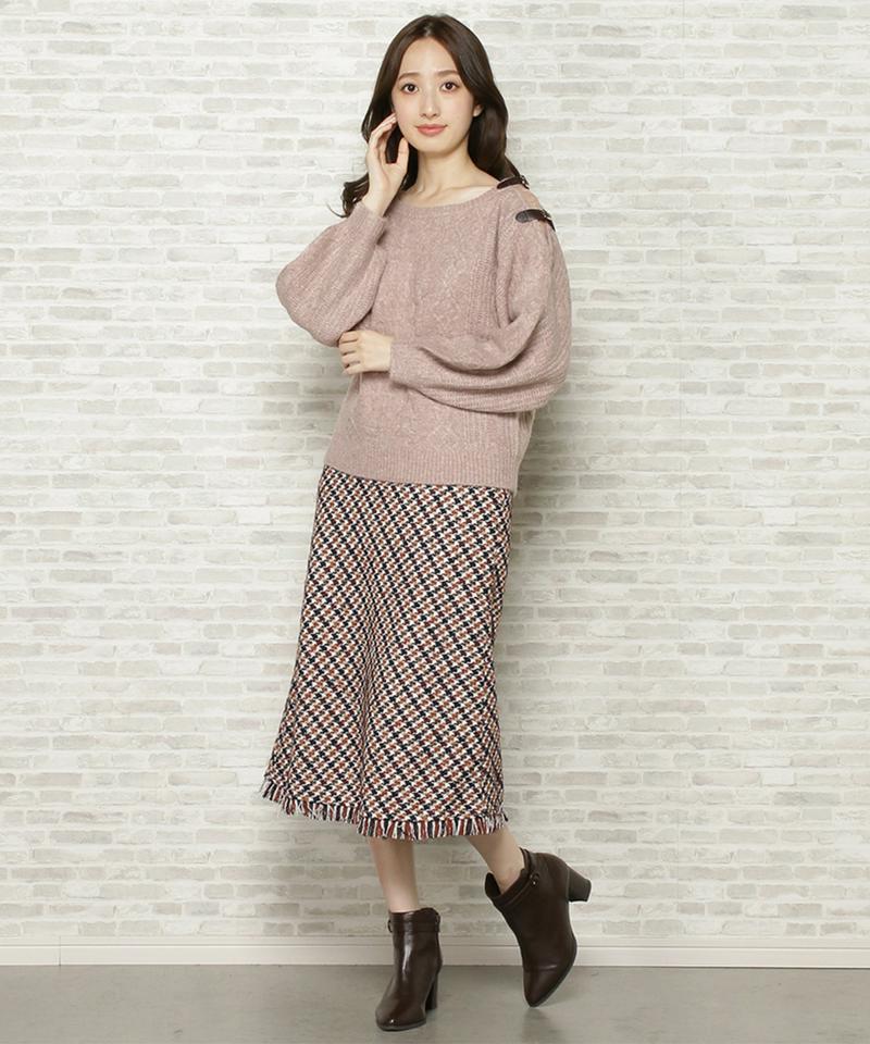 アラン柄ベルテッドショルダーニット