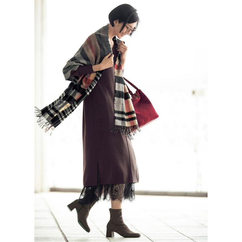 【ＳＴＹＬＥ　ＳＮＡＰ掲載】レース使いペチコート付きニットワンピース